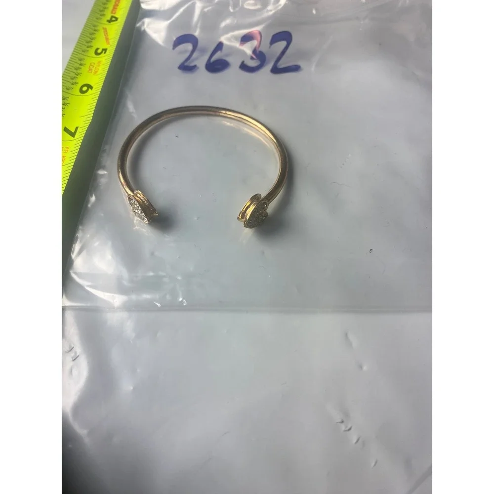 Gold Tone Heart Cuff Bracelet Clear Crystal Pave Open Bangle Women Jewelry